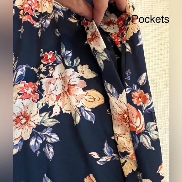 Xhilaration Floral Navy Pink Lightweight Polyester Blend Jumpsuit Women’s XXL - Picture 9 of 16